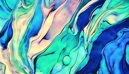 Aufkleber - fluid abstract pattern with blue, turquoise, and beige marbling, organic flow, elegant texture for background and creative design

