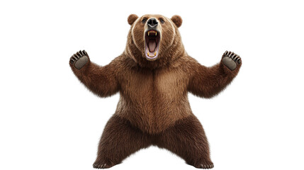 Fototapete - Angry Bear: A powerful grizzly bear stands aggressively, displaying its teeth in a threatening growl, its posture exuding dominance and raw power.