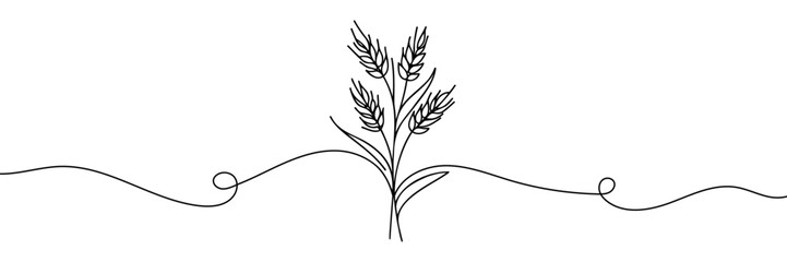 continuous one line drawing of wheat. barley or rye outline vector illustration. one continuous line
