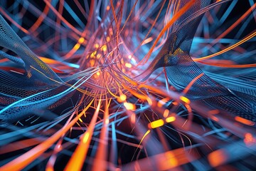 Wall Mural - Interwoven Dynamic Abstract Strands in a Technology Mesh Background