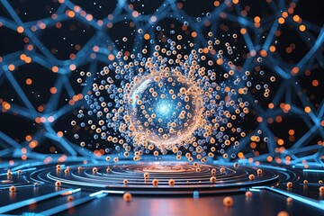 Wall Mural - Immersive Technology Particles Dancing in a Dynamic Mesh Background