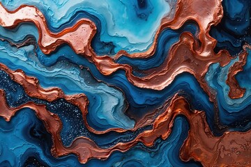 Wall Mural - Dreamy Fluid Azure and Rustic Copper Abstract Art Backdrop