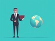 © khunnapat - Businessman Holding Tablet with World Globe in Modern Style Illustration