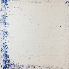 Aufkleber - White Painted Wooden Surface with Blue Paint Splatters, Grunge Texture Background with Distressed Edges, Imperfect Wall.
