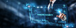 © AD - Biometric Security: Businessman analyzing digital screen of graph data and fingerprint recognition, facial scanning, authentication methods, identity verification, and secure access.