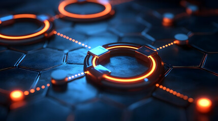 Futuristic tech network hexagon grid