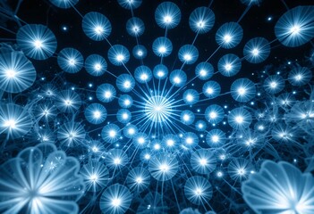 Aufkleber - Abstract Blue Sphere Design. Radiating Light, Creates Depth. Interconnected Elements Form A Captivating, Ethereal Composition. Perfect For Science, Technology Or Creative Projects.
