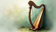 © Ludmila - Detailed Irish harp with carved Celtic scrolls, soft diffused lighting, harp as an Irish symbol, photorealistic digital watercolor