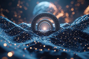 Wall Mural - Deep Space Technology Particle Mesh Unveiling Abstract Background Innovations