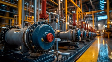 Poster - Industrial pumps operating in modern factory setting