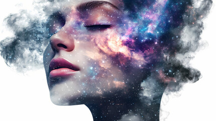 Wall Mural - Png cosmic beauty in artistic collage set, isolated on transparent background. Beauty - Portrait. Illustration
