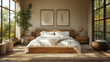 © Serega - A cozy minimalistic bedroom with soft warm lighting, perfect relaxation space