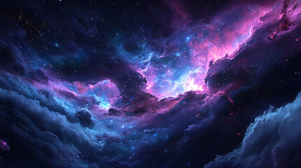 vibrant purple and blue cosmic nebula space cloudscape fantasy art sky dark stars night light vivid