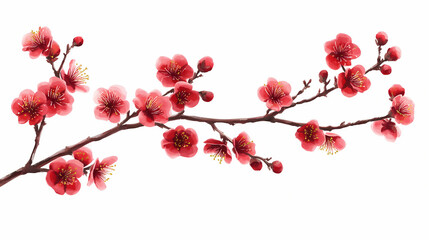 Wall Mural - red plum blossom branch isolated on white background, spring , flower , blossom , nature. fragility 