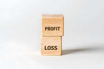 Fototapete - Profit and Loss: Two wooden blocks stacked vertically, representing financial outcomes in business and investment.
