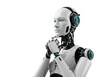 © PixelPulse Creative - A highly detailed futuristic humanoid robot with a sleek white and metallic black body isolated on transparent background