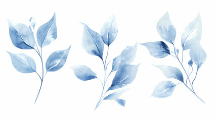 Wall Mural - abstract watercolor blue leaves