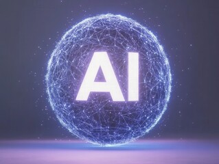 Wall Mural - glowing sphere symbolizing artificial intelligence with network connections