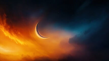 Wall Mural - an orange and blue sky with two crescents in the center