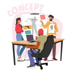 team of video game developers brainstorming, searching and creating idea and concept of new app