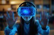 © Alexander Chaykin - A girl engaging with a virtual reality headset, reaching out to digital elements in her hands.