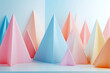 © PixelMinds - A vibrant display of triangle designs in pastel colors against a pure white background, rich in detail.