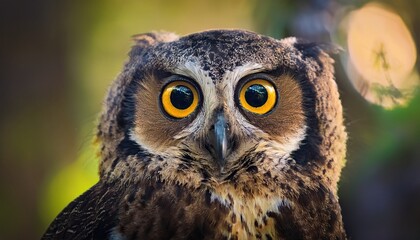 curious big yellow eyes of an australian powerful owl ninox strenua perched in a tree