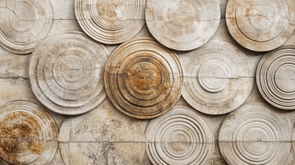Wall Mural - decorative wall pattern created with circular wooden elements