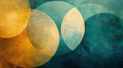 Wall Mural - overlapping circle shapes in various textured colors creating an artwork