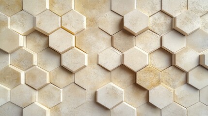 Wall Mural - abstract three dimensional geometric honeycomb patterned wall covering design