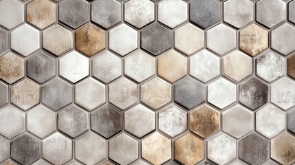 Wall Mural - a wall covered in a hexagon tile pattern of various colors