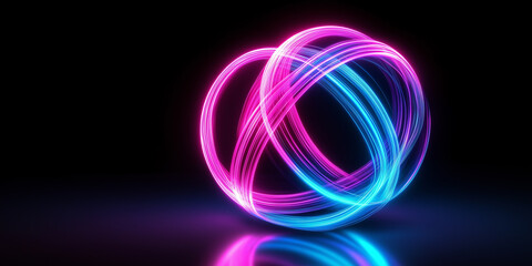 Poster - Intertwined neon lights creating a sphere shape on dark background
