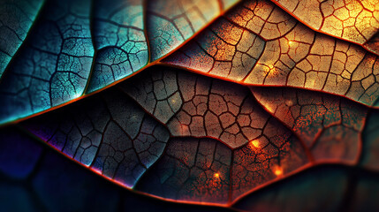 Aufkleber - Glowing veins forming intricate patterns on metallic leaf surface