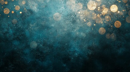 Wall Mural - Abstract Teal Background with Glowing Golden Circular Bokeh Details