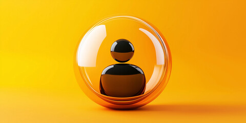 Aufkleber - Glass bubble protecting user icon on orange background symbolizing privacy