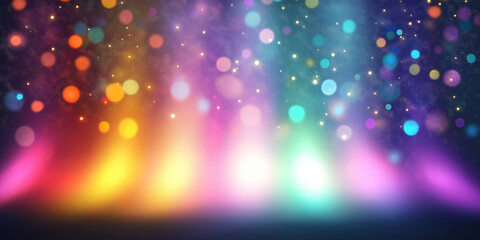 Aufkleber - Colorful spotlights illuminating dark stage with bokeh effect and glittering particles falling