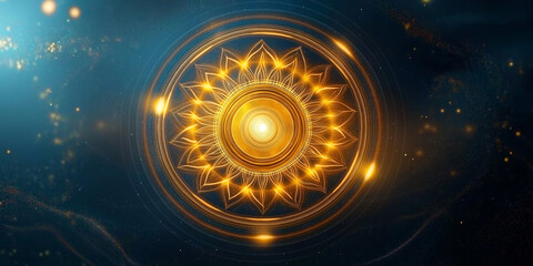 Aufkleber - Golden flower mandala shining on a dark blue background