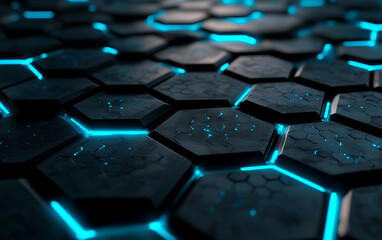 Wall Mural - Close up of a blue and black hexagonal pattern