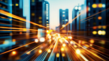 Aufkleber - Fast moving traffic creates light trails in urban city at night