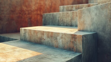 Wall Mural - concrete stairs ascending with sunlight and textured weathered walls