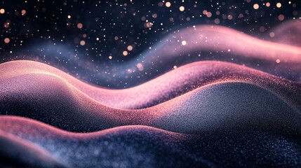 Wall Mural - Abstract waves of shimmering particles against a dark starry background