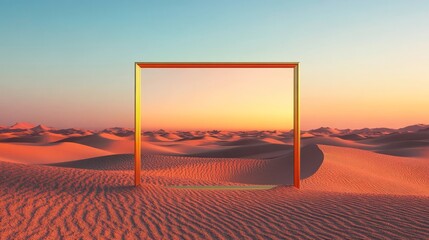 Wall Mural - a golden square frames the beautiful desert landscape at dusk