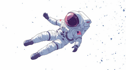 Wall Mural - A cartoon astronaut joyfully floating in zero gravity against a white backdrop, exploring the vastness of space during an adventurous cosmic journey. Journey - Path. Illustration