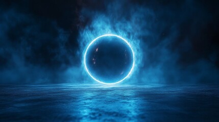 Wall Mural - glowing blue orb surrounded by a dark and foggy environment