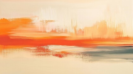 Wall Mural - Abstract artwork featuring horizontal brushstrokes of orange and beige
