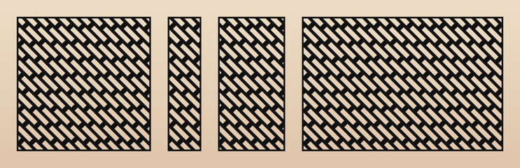 Fototapete - Laser cut panels set. Vector template with abstract geometric pattern, paving stones texture, brick wall, diagonal grid. Stencil for CNC cutting of wood, metal, paper. Aspect ratio 1:1, 1:4, 1:2, 3:2