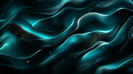 Wall Mural - Abstract and flowing teal and black wavy surface composition presents textures