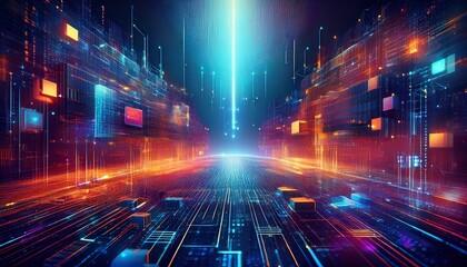Blockchain technology concept with Information blocks numbers and codes in digital space