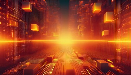 Blockchain technology concept with Information blocks numbers and codes in digital space