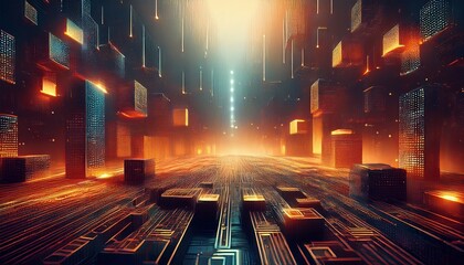 Blockchain technology concept with Information blocks numbers and codes in digital space